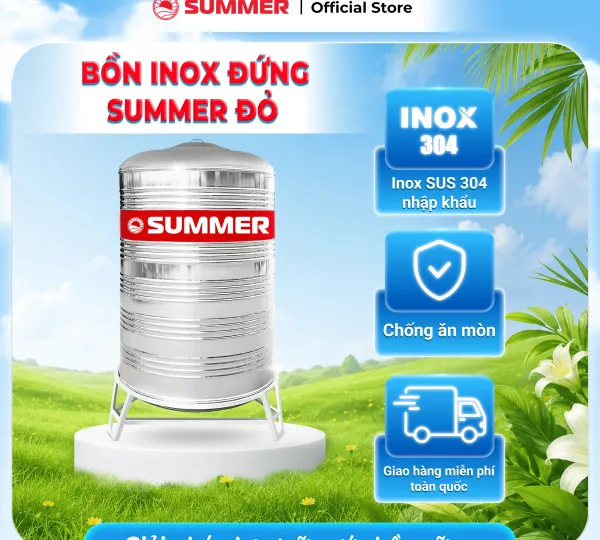 BỒN INOX SUMMER ĐỎ ĐỨNG